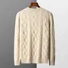 Pulls pour hommes hiver laine mérinos pull en cachemire col rond épaissir pulls solide torsadé tricot ample grande taille hauts chemise