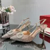 The Best Brand Slingbacks Women High Heel Sandals Gradient Crystal Decoration Pointed Toe Ankle Strap Luxury Designer Dress Shoes Fashion Party Wedding Shoe