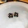 Dangle Brincos Luxo Flor Esmalte Ear Studs Gota Óleo Preto Camélia Bauhinia Pérola Mulheres Estilo Coreano