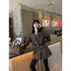 Women's Jackets Ce23 Autumn/winter Heavy Industry Style Wool Classic Plaid Metal Belt Suit Dress Fashionable Versatile