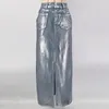 Jupes Tossy Vintage Patchwork Denim jupe longue pour femmes fendu taille haute poche mince automne luxe femme Maxi 2024