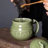 Tazze Tazza da caffè Tazza da tè Tazza da 13 once con coperchio Forno a microonde e lavabile in lavastoviglie Bicchieri in porcellana cinese Celadon Ceramica