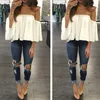 Damesblouses Mode Open Schouder Top Lange Mouw Trui Voor Vrouwen Casual Blouse Hals Langarm Chiffon Schulter -CH32