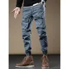 arrive men's light luxury cargo pantsmulti-pockets harem pantsoutdoors sports tactical pantsslim-fit casual jeans pants; 240102