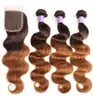 Brazilian Virgin Human Hair Bundles with Closure Body Wave 2 Tone Ombre 430 Bundles wave 3 Bundles With 44 Lace Closure4283661