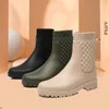 Rainboots Women Plaid Casual Women's Boots Fashion Mid-Calf Rain Boots Water Shoes Women's Slip-On Mid-tube Vuxen Rainboots 240102