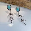 Boucles d'oreilles pendantes européennes et américaines créatives longues gouttes d'eau en forme de feuille couleur rétro Turquoise fabricants de bijoux d'oreille en gros