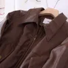 Женская кожаная модная темно-коричневая куртка, женское стеганое пальто из искусственной кожи с лацканами и длинными рукавами для женщин, верхняя одежда для мотоцикла в стиле ретро Chaquetas