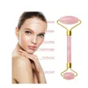 Natural Pink Crystal Jade Roller Double Head Rose Quartz Massage Roller Real Stone Facial Massager Guasha Tool Set med Box BJ