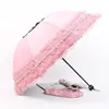 Paraplu's 1/2 stks kant vrouwen regen paraplu zon paraguas mujer zwarte parasol vouwen prinses guarda chuva invertido uv bescherming