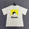 メンズTシャツアメリカンハイストリートファッションブランドRhude Yellow Sunset Chart Letter PrintingカジュアルルーズショートスリーブTシャツユニセックスサマーEN9