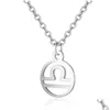 Ожерелья с подвесками 12 Ожерелье с подвеской Constell из нержавеющей стали Sier Золото Знак зодиака Гороскоп Ожерелья Цепи для женщин Мода Jewe Dh1Ay