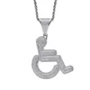 Pendant Necklaces European And American Men's Necklace Wheelchair Disabled Pendant Creative Zircon Hip Hop Jewelry1316Z