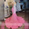 Pink Glitter Mermaid Prom Dress 2024 for Black Girls Sparkly Crystal Rhinestones Beading Birthday Party Homecoming Sequins Gowns