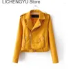 Women's Leather 2024 Arrival Brand Winter Autumn Motorcycle Jackets Yellow Jacket Women Coat Slim PU