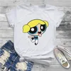 Mulheres Camisetas Bolhas Mulheres Roupas Power Puff Girl Cartoon Gráfico Feminino Camisetas Vintage Alternativa Solta Top Tee Kawaii Meninas