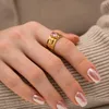 Cluster Rings Stainless Steel PVD 18K Gold Plated Tarnish Waterproof Pink Stone Oval Eye For Woman Jewelry Wholesale INS