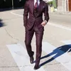 Herrdräkter Bourgogne Men mode blazer sätter design 3 stycken passar bröllopsfest formell maskulino kostym homme (jacka västbyxor)