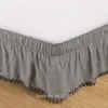 Skirt Pompom Fringe Bed Skirt Ruffle Elastic Bed Wrap Around Bedskirt Easy On/Off 16inch Drop White Black Gray Twin Full Queen King Y200