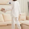 Pyjama en coton pour femmes, vêtements de nuit, haut à revers, manches longues, pantalon, ensemble décontracté, vêtements de maison, ample, couleur unie, Pijama Mujer