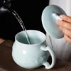 Tasses Tasse à café Tasse à thé Tasse de 13 oz avec couvercle Micro-ondes et lave-vaisselle Coffre-fort en porcelaine de céladon chinois Verres en céramique