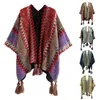 Mulheres malhas inverno mulher capas colorido listrado v pescoço contraste cores cardigan estilo étnico tricô boêmio borla senhora poncho para o trabalho