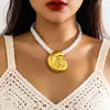 Pendanthalsband Ourfuno överdriven Big Conch -halsband för kvinnor Chunky Twisted Rope Chain Summer Beach Fashion Jewelry Gift