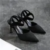 Модельные туфли, черные сексуальные туфли с острым носком на босоножках, женские туфли на тонком каблуке, женская работа, удобная ткань, лаконичный дизайн для 2024 года