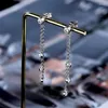 Pendientes colgantes Timerain, pendiente de borla larga de moissanita completa de 3mm y 4mm para mujer, joyería fina de Plata de Ley 925 con alambre para oreja