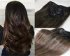 Ombre Color Remy Human Hair Bundles 1b Natural Black to 6 Medium Brown and Natural Black Clip in Human Hair Extensions 7pcs 120g8031013