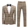 Men's Suits Suit Set With Three Pieces Slim Fit British Casual And Trendy Groom's Wedding Dress Checkered Small For Men