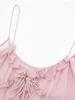 Dames Tanks Ruche See Through Roze Crop Top Voor Dames Y2K Mouwloos Ruglooze Spaghettibandjes Tops 2024 Zomer Sexy Street chic Dame