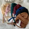 Berets Korean Handmade Knitted Hat Winter Warm Ear Protection Wool Retro Cute Bomber Thicken Neck Hooded Beanies Accessories