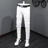 Heren jeans streetwear mode heren hoge kwaliteit zwarte stretch skinny fit gescheurde patched designer witte hiphop merkbroek