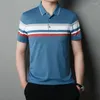 Herrpolos 2024 Summer Turn-Down Collar Clothing Short Sleeve Loose Polo T-Shirt Striped Business Casual Fashion Pullover Tops