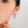 Hoop Earrings Korean Luxury Double Circle Silver Gold Color Metal Crystal Drop For Women Zircon Dangle Exquisite Jewelry Gifts