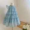 Robes de fille 2024 sans manches filles robe de princesse avec nœud créateur de mode bleu fête élégante robes Para Ninas bébé