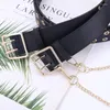 Belts Punk Alloy Women Chain Luxury For Genuine Leather Double Exhaust Eye Pin Buckle Waistband Lady Jeans Decorative Retro Belt