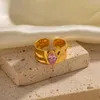 Cluster Rings Stainless Steel PVD 18K Gold Plated Tarnish Waterproof Pink Stone Oval Eye For Woman Jewelry Wholesale INS