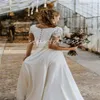 Civil Boho Two Pieces Wedding Dress 2024 Crop Top Lace Country Style Beach Bride Dress Sexy Backless Satin Garden Bridal Gowns Elegant Vestios De Novias Robe Mariage