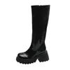 Stiefel Patent Leder Chunky Plattform Lange Frauen 2024 Herbst Punk Dicke Heels Schuhe Frau Zipper Schwarz Motorrad Botas De Mujer