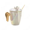 Europese Gouden Vleugels Engel Mokken met Lepel Klassieke Retro Parel Overglazuur Koffiekopje Relief Craft Drinkware Paar Waterbekers 240102