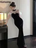 Casual Dresses French Style Sexy Bodycon Velvet Long Dress Women Elegant Party Prom Black Vestidos Female Fashion Mesh Clothes Spring Autumn