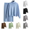 Gonne da donna in maglia maglione da maglione a 2 pezzi set pullover a manica lunga