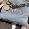 Luxe Gouden Munt Vrouwen Mini Crossbody Tas Denim Gewatteerde Gouden Hardware Schoudertas Vintage Brief Handheld Koffer Handtas Winkelen Club Pochette Sacoche 23CM