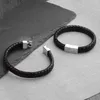 Urok bransoletki oryginalne skórzane mężczyźni bransoletka singl pleciona czarna brązowa lina do stali nierdzewnej magnetyczne zapięcie bransoletki biżuteria