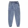 Модные мужские джинсовые брюки Хип-хоп Уличная одежда Бегуны Мужские джинсовые брюки-карго Повседневная мужская одежда с эластичной резинкой на талии Мужские брюки Размер S-5XL 240102