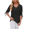 Womens T-Shirt T Shirts 2024 Spring And Summer Button-Down V-Neck Solid Color Mid-Sleeve Loose Tops Official Store Ropa De Mujer Drop Otb9L