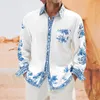 Men's Casual Shirts Fashion Porcelain Print And Blouses Spring Autum Long Sleeve Baggy Single Breasted Party Man Clothing