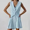 Survêtements pour femmes Femmes Coton Lin Gilet Shorts Ensembles Élégant Sans Manches Bouton Col En V Gilet 2 Pièces Ensemble Vacances Tenues Bureau À Domicile